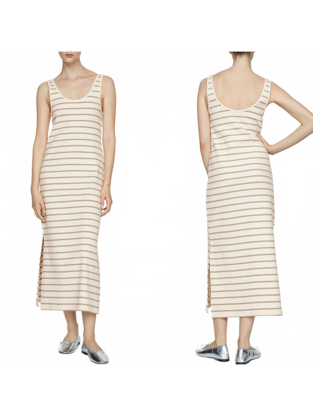 Mango Cut-Out Striped Dress Macaroon Khaki Size 2 / XS